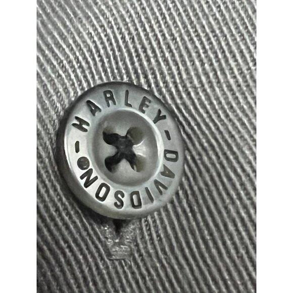 Harley Davidson Gray Mechanic Garage Embroidered Button Front Shirt Large Pocket - Picture 9 of 10